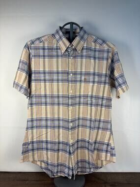 Vtg Bronzini Plaid Shirt Mens L Short Sleeve Button Down Single Needle Cotton